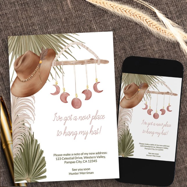Anúncio Boho Western New Place to Hang Hat Moving (cowgirl hat new address card available printed or as printable digital download)