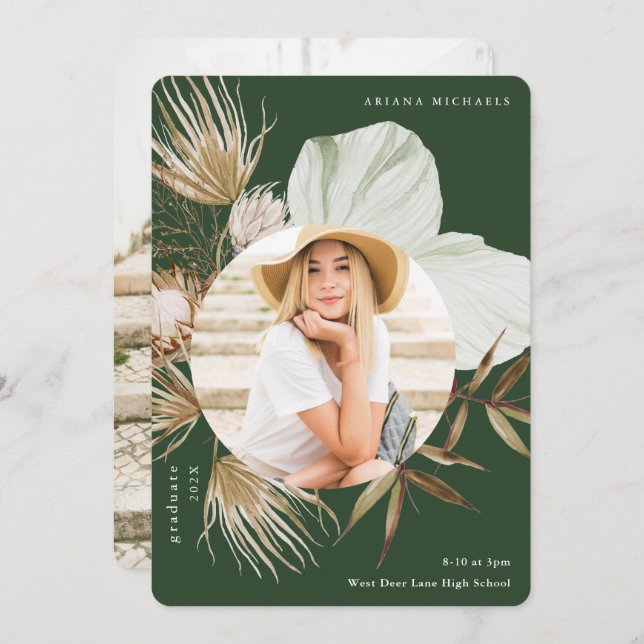 Anúncio Boho Wreath 2 Foto Graduação Verde (Frente/Verso)