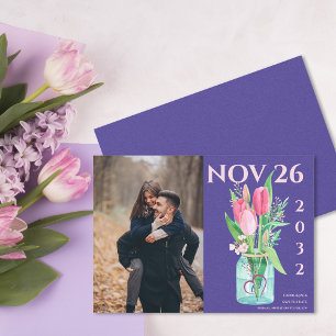 Anúncio Bold Purple e Blush Foto Floral Salva a Data