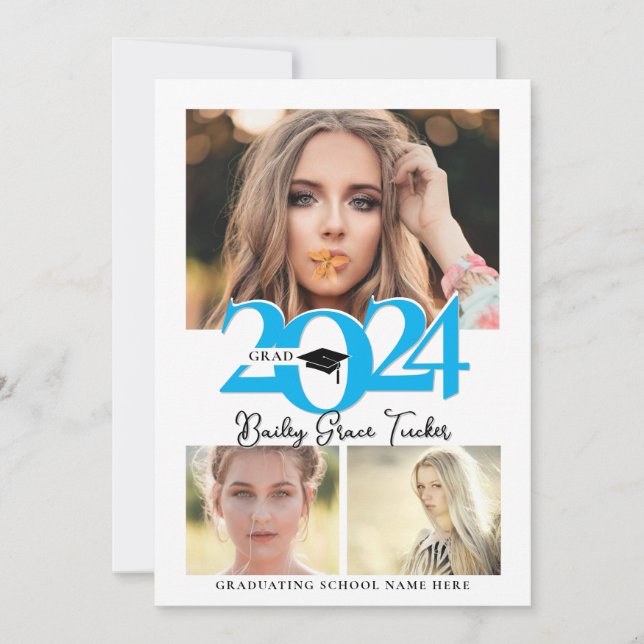 Anúncio Boné Bold 2024 Formando 3-Photo Collage Blue Gradu (Frente)