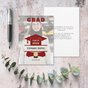 Anúncio Boné de Foto Formando Maroon Dourado 2022 Graduaçã