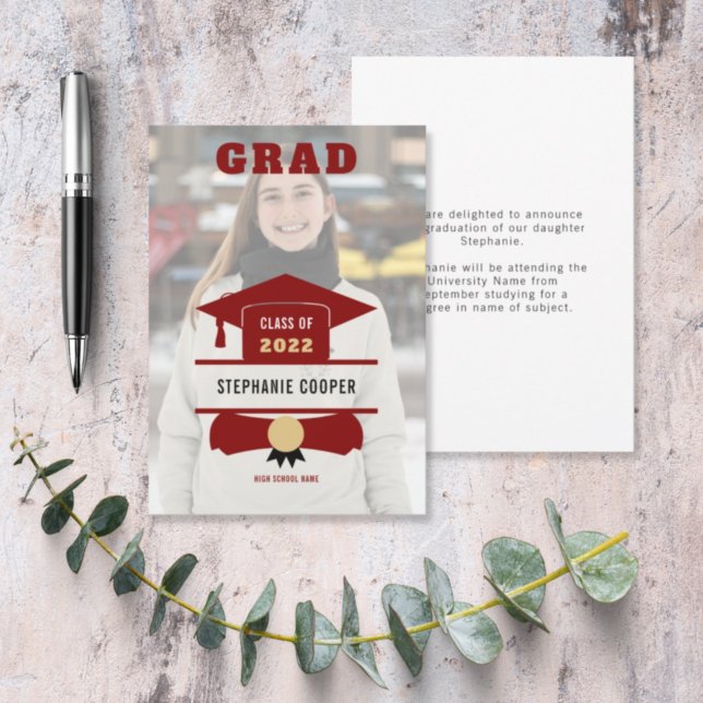 Anúncio Boné de Foto Formando Maroon Dourado 2022 Graduaçã (Criador carregado)