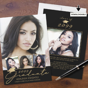 Anúncio Boné de Script do Formando 5 Moderno,  Preto, Dour