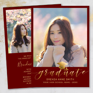 Anúncio Boné de Script Dourado de Foto para Graduação Mode