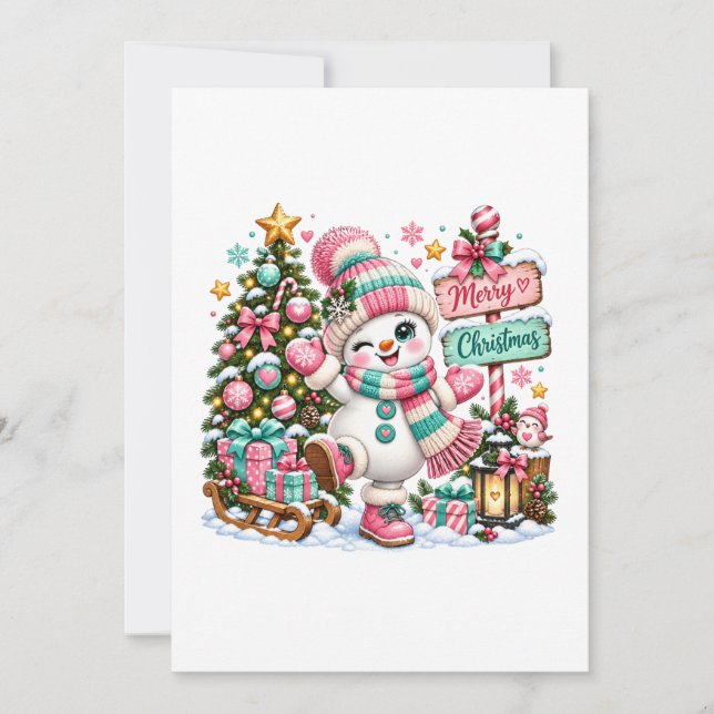 Anúncio Boneco de Neve de Natal Rosa Fofo (Frente)