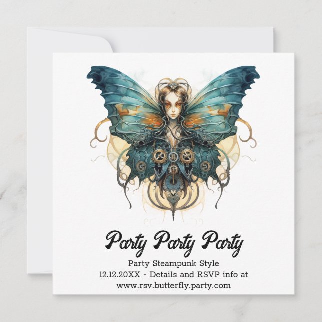 Anúncio Borboleta Admirável Azure Casamento Steampunk (Frente)
