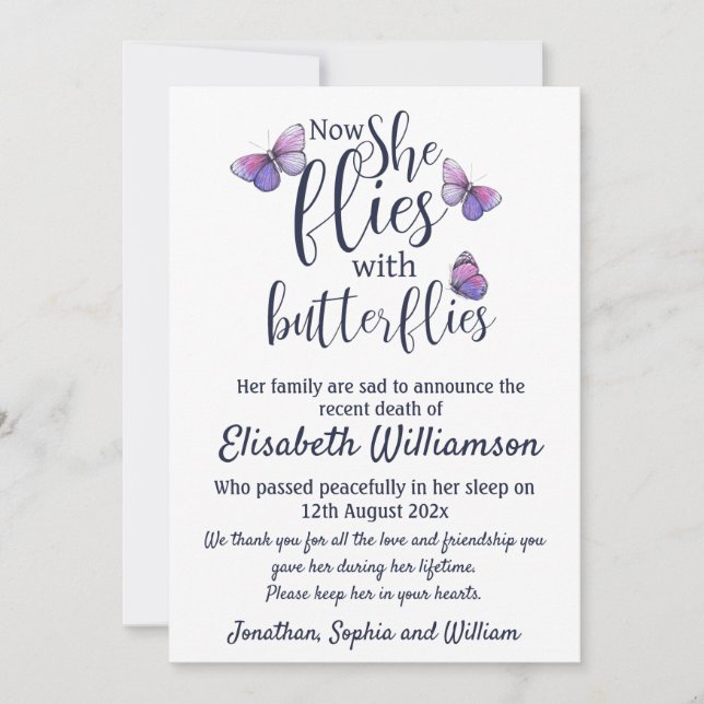 Anúncio Borboleta Aviso da Morte Funeral (Frente)