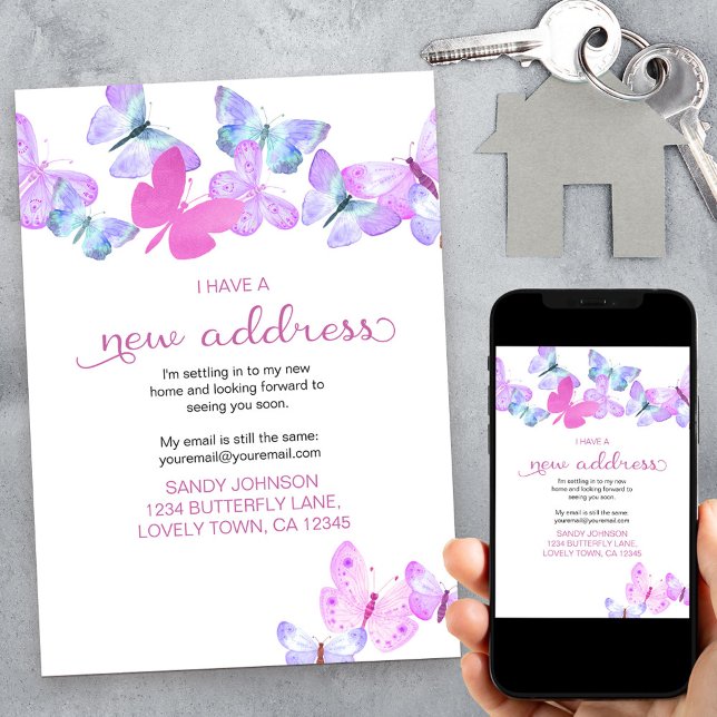 Anúncio Borboleta rosa bonito Tenho um novo endereço se mo (Criador carregado)