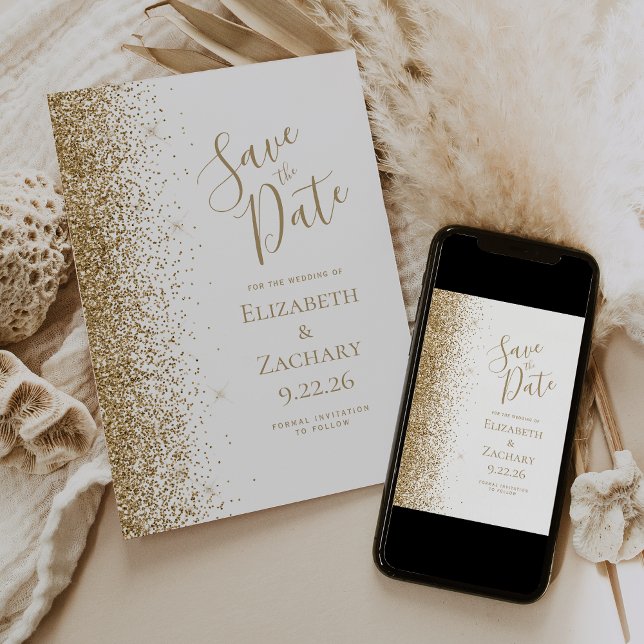 Anúncio Borda Branca com Brilho Dourado Save the Date (Criador carregado)