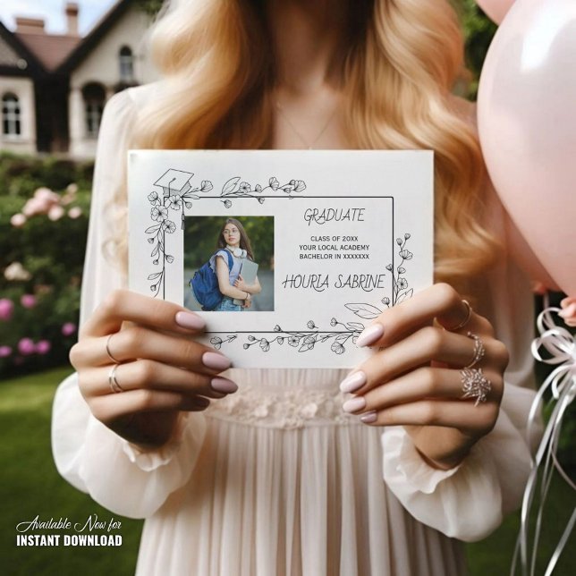 Anúncio Borda Floral Branca e Preta para Graduação Elegant (Criador carregado)