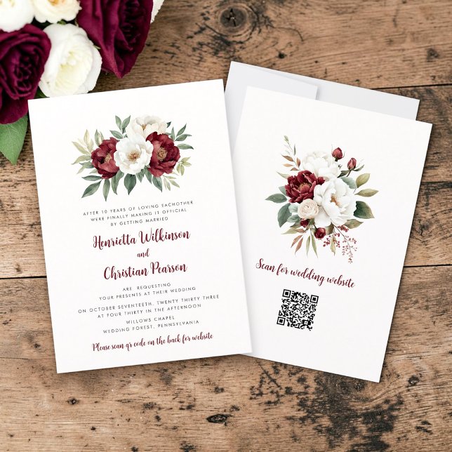 Anúncio Botânico de Casamento com Rosas Brancas Bo (Criador carregado)
