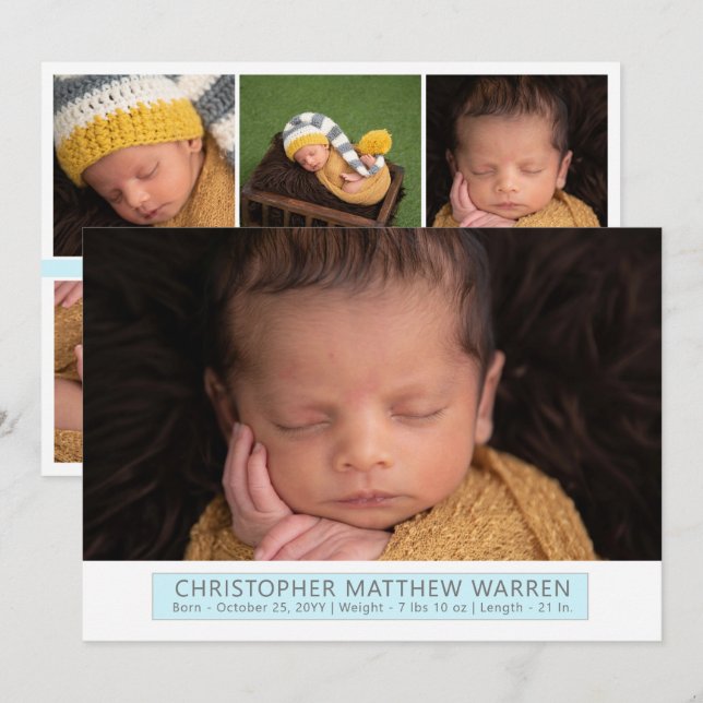 Anúncio Branco elegante | Colagem de Fotos Azul de Cinza (Frente/Verso)