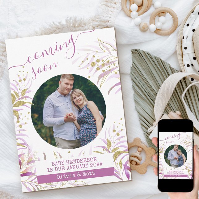 Anúncio Breve Maternidade Foto Elegante Pink Folhagem (Criador carregado)