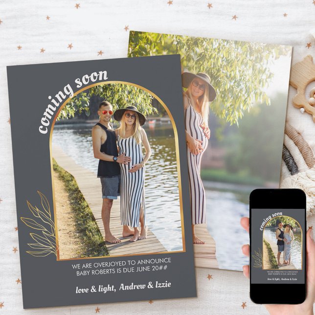 Anúncio Brevemente Dourada Arch 2 Fotografia Cinza Gravide (Criador carregado)