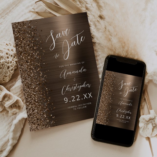 Anúncio Bronze Brushed Metal Script Save the Date (Criador carregado)