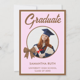 Anúncio Brown Gingham Bow Photo Graduation Announcement