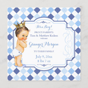 Anúncio Brunette Vintage Baby Crown Little Prince Argyle