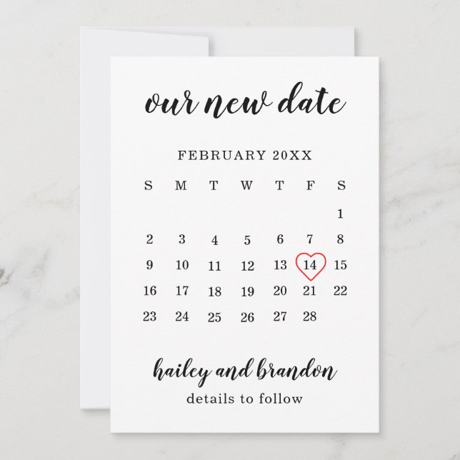 Anúncio Calendário Simples Coração Vermelho Casamento Muda (Frente)