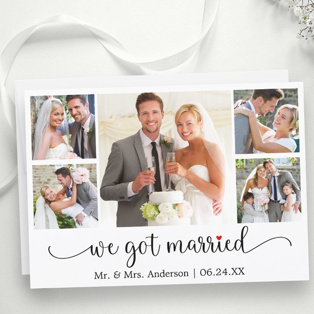 Anúncio Caligrafia, Coração Vermelho 5 Foto Que Casamos (Customize to change your personalized text size, text style or to add text to back of card.)