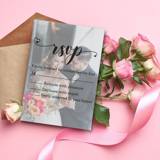 Anúncio caligrafia moderna foto desbotada rsvp chic de cas (Criador carregado)