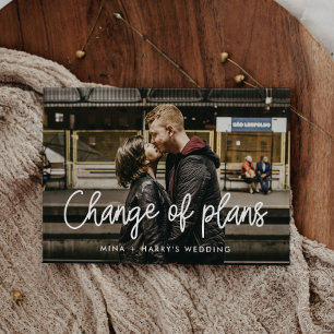 Anúncio Caligrafia moderna mudança de planos de casamento