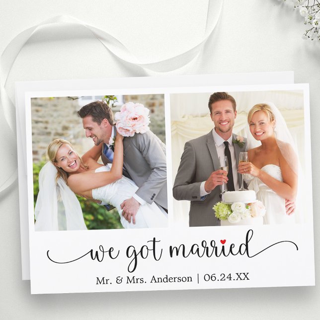 Anúncio Caligrafia Red Heart 2 Foto Que Casamos (Customize to change your personalized text size, text style or to add text to back of card.)