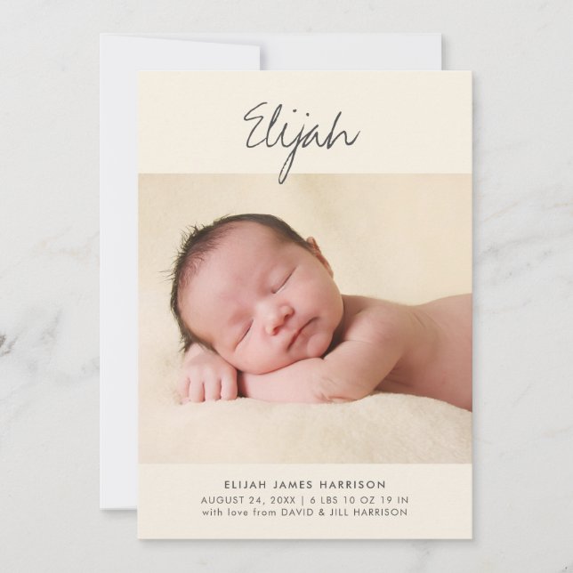 Anúncio Caligrafia Simples Amarelo Novo Nascimento Foto de (Frente)