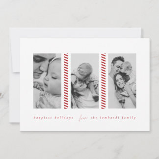 Anúncio Candy Cane Red Three Photo Holiday Card