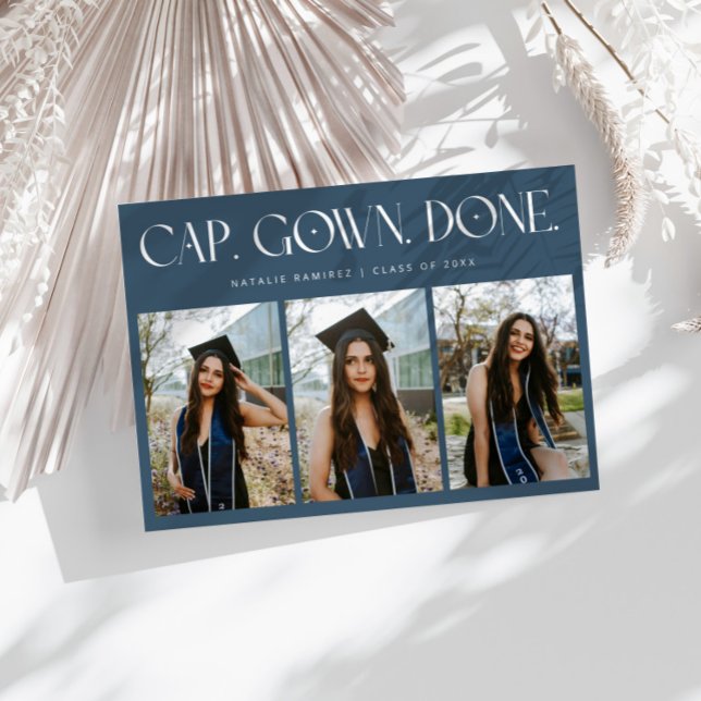 Anúncio Cap. Gown. Done. Multi Photo Navy Blue Graduation (Criador carregado)