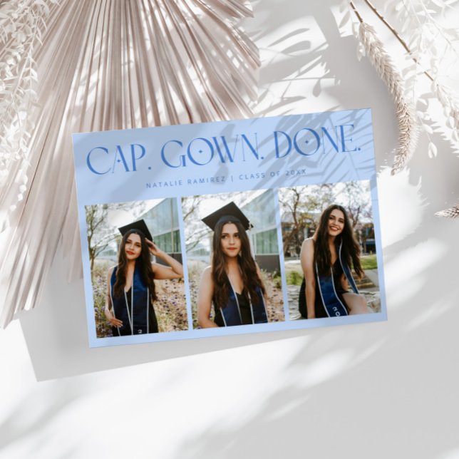 Anúncio Cap. Gown. Feito. Multi Foto Azul Gelo Formatura (Criador carregado)