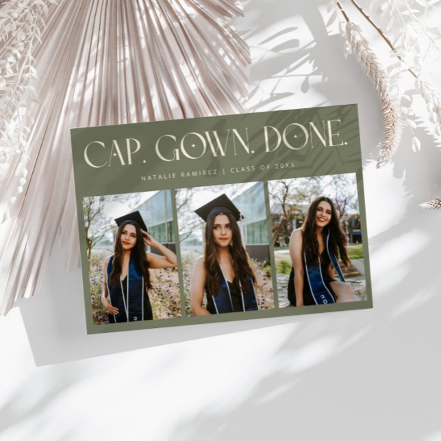 Anúncio Cap. Gown. Feito. Multi Foto Verde Sage Graduação (Criador carregado)