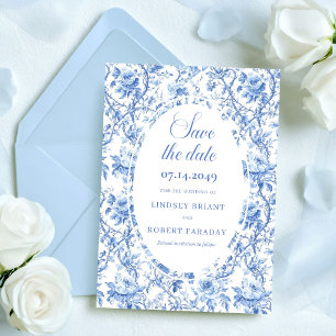 Anúncio Carro de casamento para salvar a data em azul mari