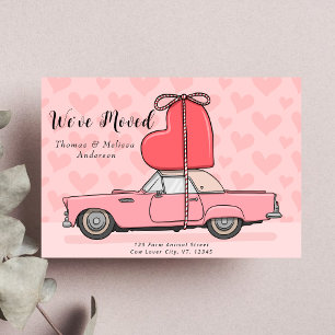 Anúncio Carro vintage com Coração Cor-de-Rosa, Mudamos de