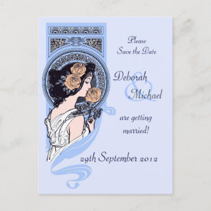 Anúncio Cartão postal azul art nouveau de aviso de data de
