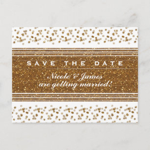 Anúncio Cartão Postal Branco de Faux Dourado Save The Date