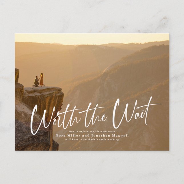 Anúncio Cartão postal de adiamento de script de espera (Frente)