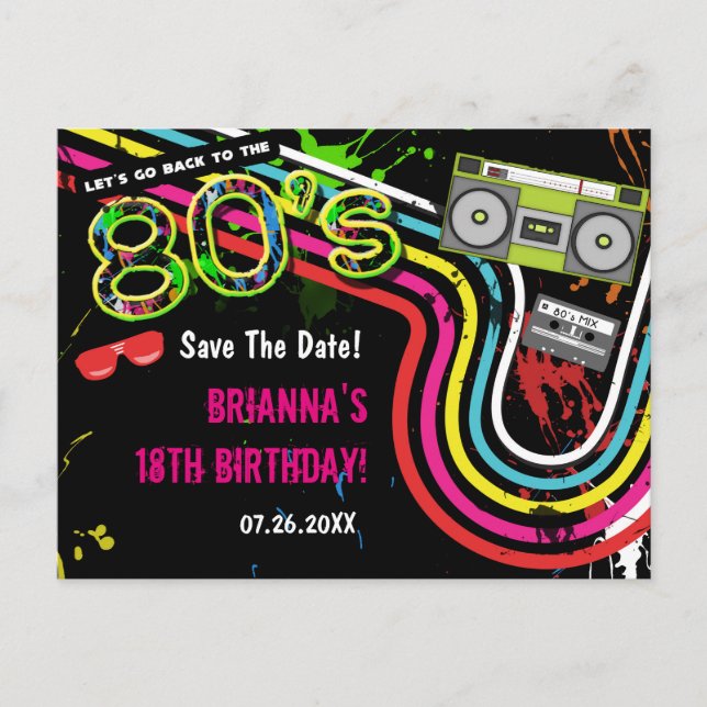 Anúncio Cartão postal de Aniversário Retrô dos Anos 80 (Frente)