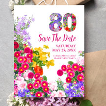 cartão postal de aviso com flores moderno para 80º