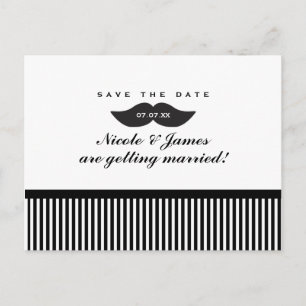 Anúncio Cartão postal de aviso de data de bigode preto e b