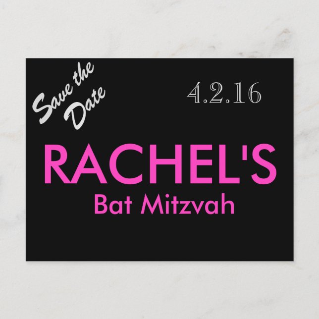 Anúncio Cartão postal de Bat Mitzvah para salvar a data (Frente)
