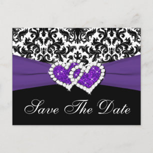 Anúncio Cartão postal de Black, White, Purple Damask para 