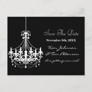Anúncio Cartão postal de casamento de lustre preto e branc