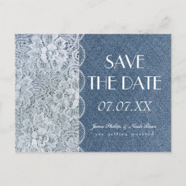 Anúncio Cartão Postal de Casamento Denim & Lace Rustic Sav