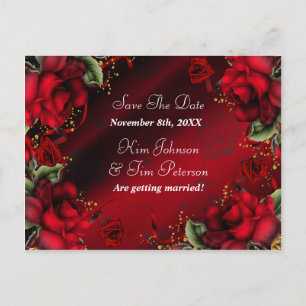 Anúncio Cartão Postal de Casamento Gótico com Rosas Vermel