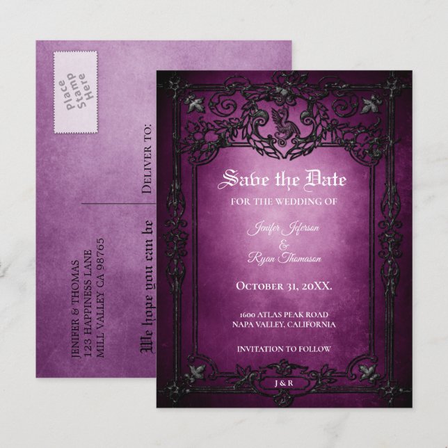 Anúncio Cartão postal de casamento gótico de halloween par (Frente/Verso)