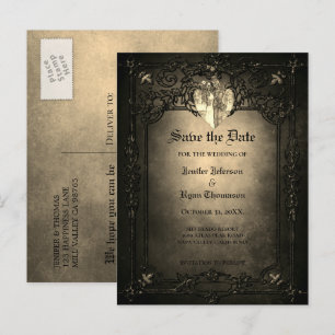 Anúncio Cartão postal de casamento gótico de halloween par