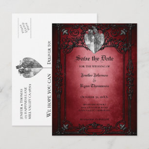 Anúncio Cartão postal de casamento gótico de Halloween par