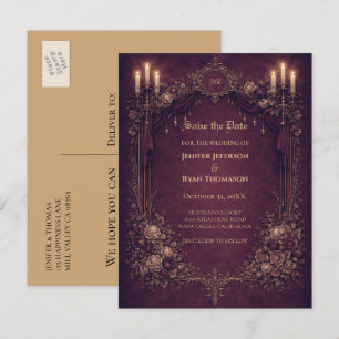 Anúncio cartão postal de casamento gótico de halloween par