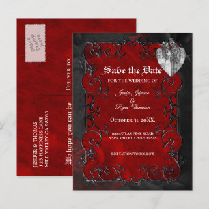 Anúncio cartão postal de casamento gótico de halloween par
