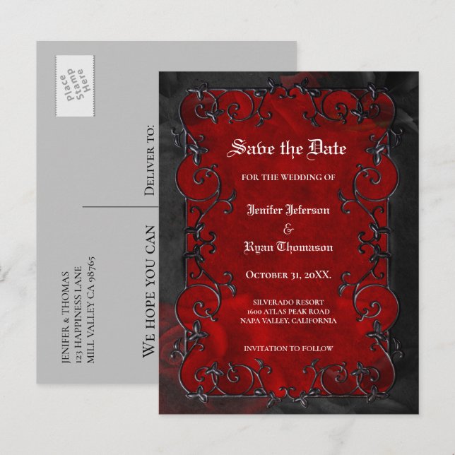 Anúncio Cartão postal de casamento gótico de Halloween "sa (Frente/Verso)
